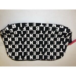 Benefit Cosmetics Black White Knit Monogram Cosmetic Bag Wide Opening